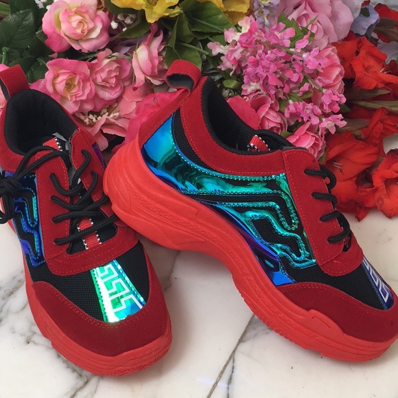 Sneakers Platform Chunky Trendy Red NWT ALL SIZES - Picture 3 of 8